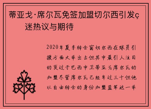 蒂亚戈·席尔瓦免签加盟切尔西引发球迷热议与期待 蒂亚戈·席尔瓦免签加盟切尔西引发球迷热议与期待